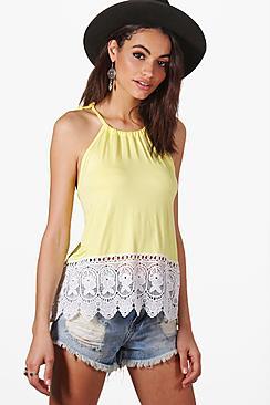 Boohoo Halter Crochet Trim Top