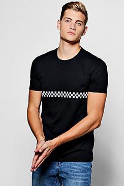 Boohoo Crew Neck T-shirt With Checkboard Tape
