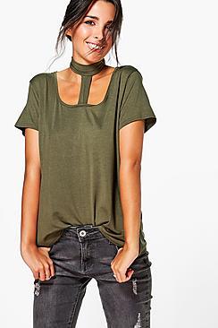 Boohoo Summer Neck Strap Choker Oversized Tee