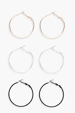 Boohoo Josie Mixed Colour Hoop Earring 3 Pack