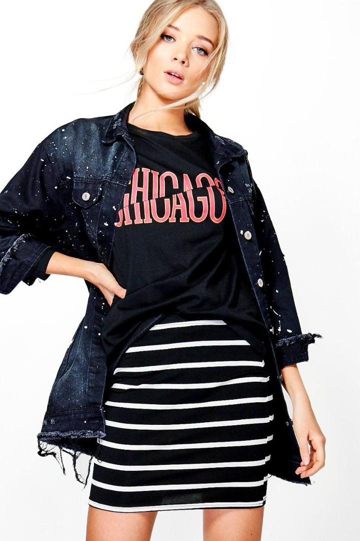 Boohoo Riah Monochrome Stripe Basic Mini Skirt Black