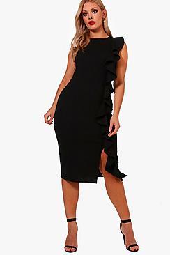 Boohoo Plus Scarlett Ruffle Midi Dress