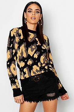 Boohoo Oversized Leopard Print Sweater
