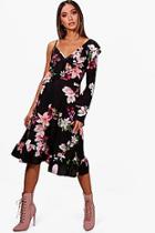 Boohoo One Shoulder Floral Midi Tea Dress