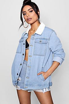 Boohoo Super Oversize Cord Collar Denim Jacket