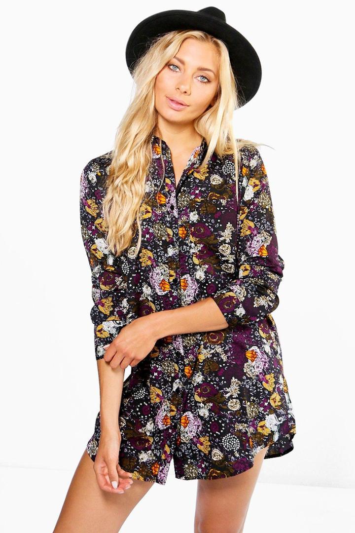 Boohoo Elizee Floral Shirt Dress Multi