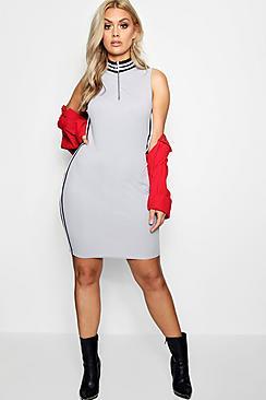 Boohoo Plus Sports Zip Front Bodycon Dress