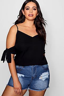 Boohoo Plus Kira Tie Cold Shoulder Cami Top
