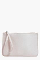 Boohoo Macie Zip Top Handstrap Metallic Clutch Bag Pearl