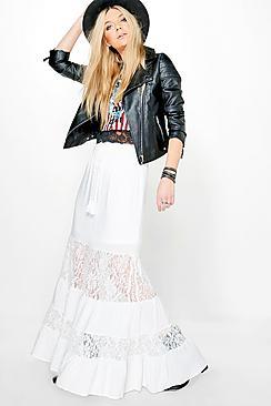 Boohoo Loren Lace Panelled Tassle Tie Maxi Skirt