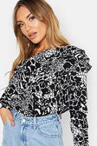 Boohoo Snake Printed Woven Ruffle One Shoulder Top