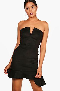 Boohoo Clarisse Suedette Bandeau Bodycon Dress