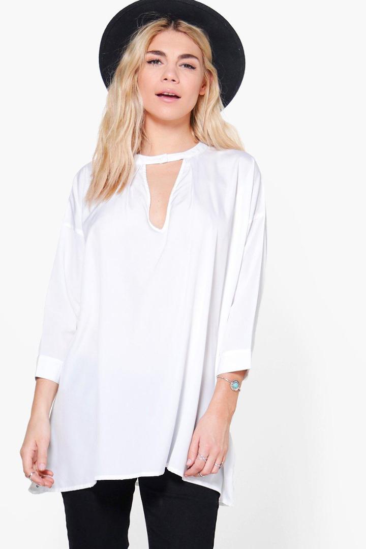 Boohoo Peyton Plunge Neck Oversized Tunic Ivory