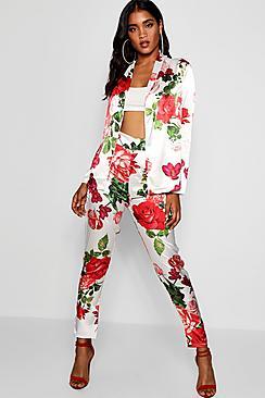 Boohoo Lucy Floral Satin Wide Leg Trouser