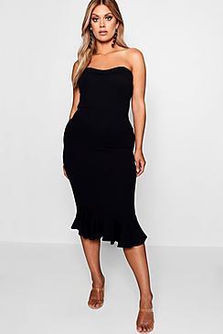Boohoo Plus Katy Bandeau Peplum Hem Midi Dress