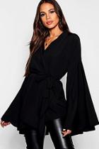 Boohoo Tall Extreme Sleeve Tie Wrap Kimono