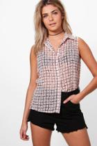 Boohoo Lorna Cage Print Sleeveless Shirt Pink