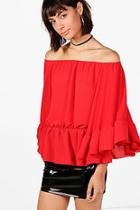 Boohoo Holly Large Ruffle Off The Shoulder Top