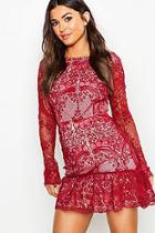 Boohoo Corded Lace Frill Hem Mini Dress