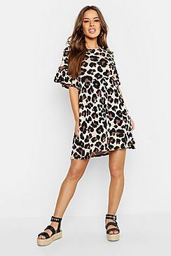 Boohoo Petite Leopard Print Smock Dress