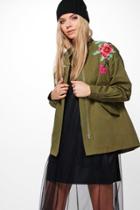 Boohoo Lucy Boutique Floral Embroidered Utility Jacket Khaki