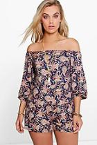 Boohoo Plus Zoey Paisley Print Off The Shoulder Playsuit
