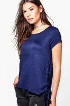 Boohoo Saskia Lace Up Oversized T-shirt Navy