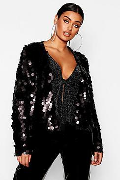Boohoo Plus Large Sequin Crop Jacket
