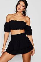 Boohoo Carly Bardot Double Ruffle Crop & Shirt Co-ord