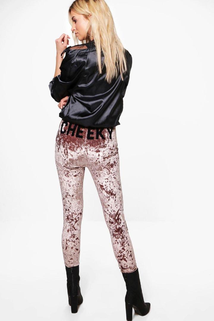 Boohoo Pia Cheeky Velvet Highwaist Leggings Mocha