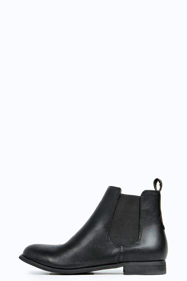 Boohoo Alice Elastic Insert Flat Chelsea Boot Black