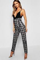 Boohoo Grid Check Belted Highwaist Slim Fit Trousers