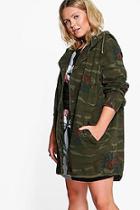 Boohoo Plus Olivia Hooded Camo And Floral Parka