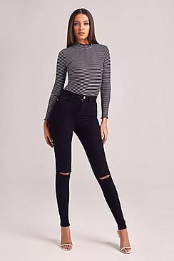 Boohoo Tall Turn Up Rip Knee Skinny Jean