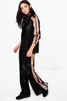 Boohoo Sierra Lurex Side Stripe Wide Leg Trousers Black
