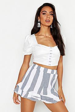 Boohoo Linen Mix Ruffle Hem Shorts