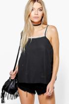 Boohoo Rose Side Tie Crochet Trim Cami Black