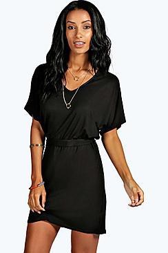 Boohoo Bella Batwing Tie Shift Dress