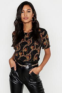Boohoo Satin Chain Print Blouse