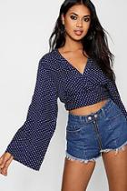 Boohoo Lucy Spot Wrap Crop Top With Tie Back