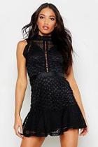 Boohoo High Neck Mix Lace Frill Hem Mini Dress