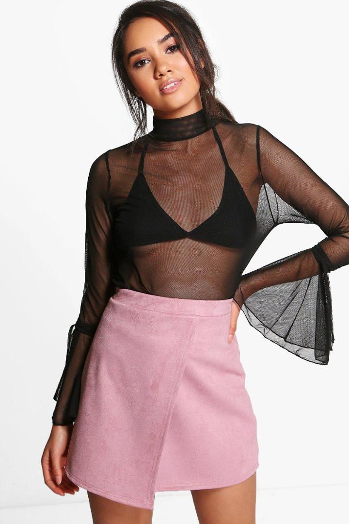 Boohoo Petite Hailey Bonded Suedette Wrap Mini Skirt Blush