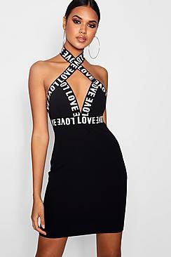 Boohoo Jeri Halter Sports Trim Bodycon Dress