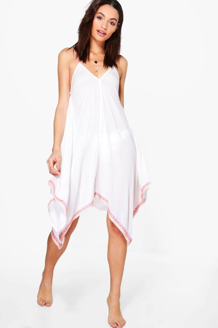 Boohoo Emma Neon Embroidered Beach Dress White