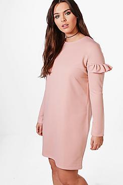 Boohoo Plus Frill Sleeve Sweat Dress