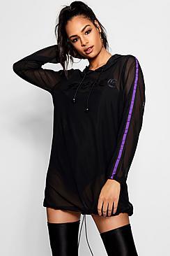 Boohoo Carlie Slogan Mesh Side Stripe Dress