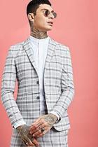 Boohoo Pastel Check Detail Skinny Fit Suit Jacket