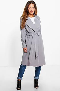 Boohoo Petite Anna Oversized Collar Belted Robe Coat