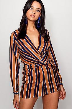 Boohoo Twist Front Stripe Playsuit