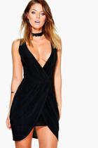 Boohoo Grace Curved Layer Gathered Front Bodycon Dress Black